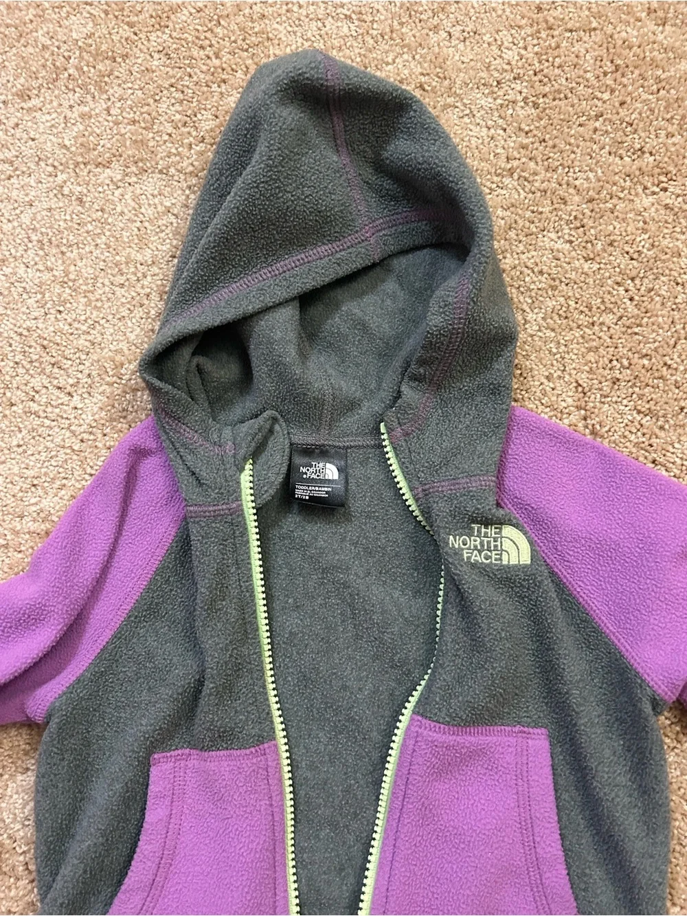 The North Face Purple & Gray Kids Hooded Fleece Jacket